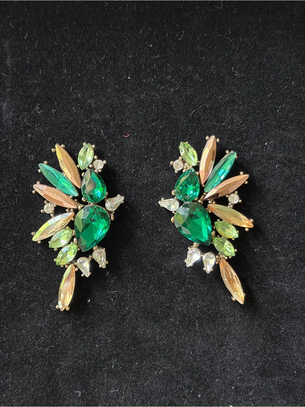 Green Crystal Teardrop Cluster Statement Earrings